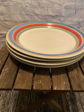 Gibson multi color striped dinner plates set of 4